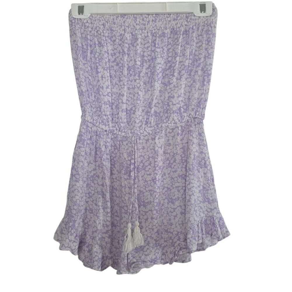Kiwi +āPunch Womens Size Small Purple White Floral Tube Top Romper